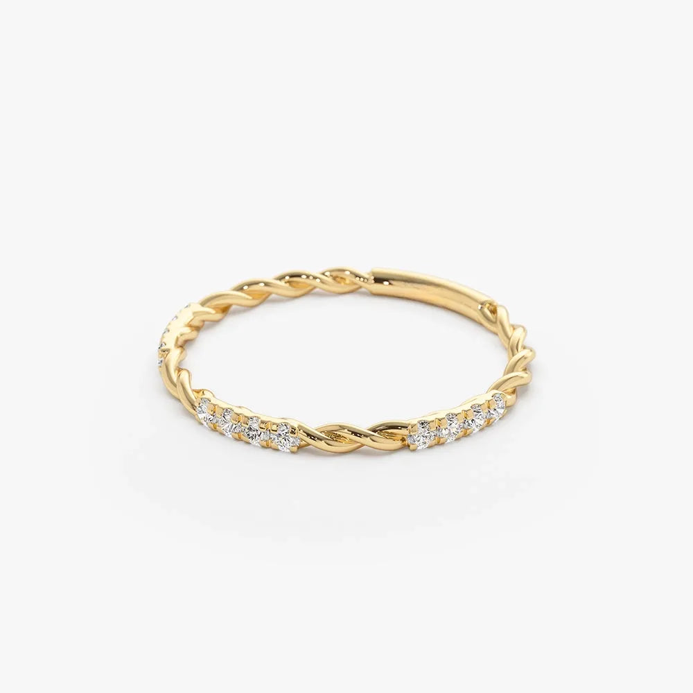 14k Gold Round Cut Diamond Three Quarter Eternity Twisted Rope Ring