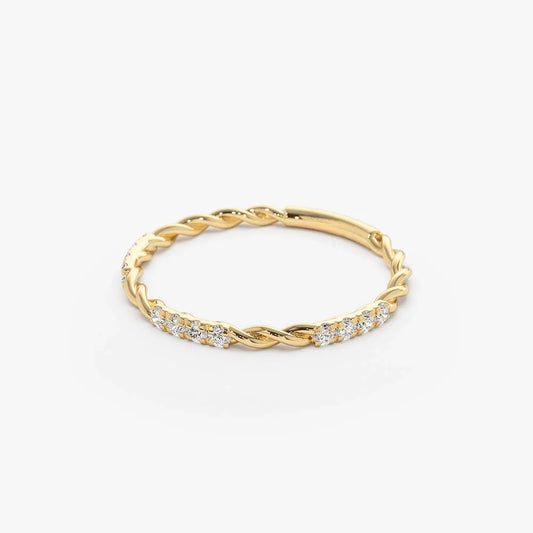 14k Gold Round Cut Diamond Three Quarter Eternity Twisted Rope Ring