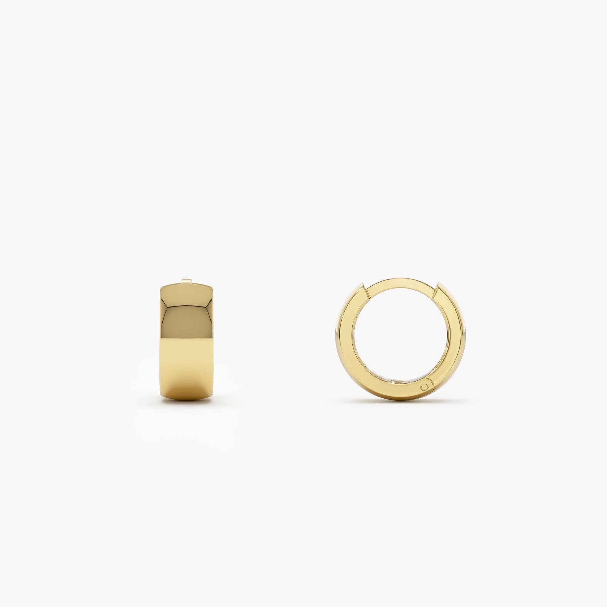 14k Solid Gold Chunky Huggie Hoop Earrings 5mm Width Polished Design