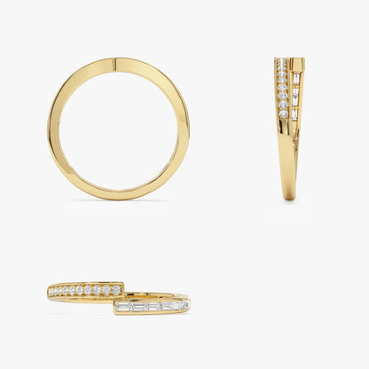 14k Solid Gold Baguette and Round Diamond Crossover Ring 0.25 ctw