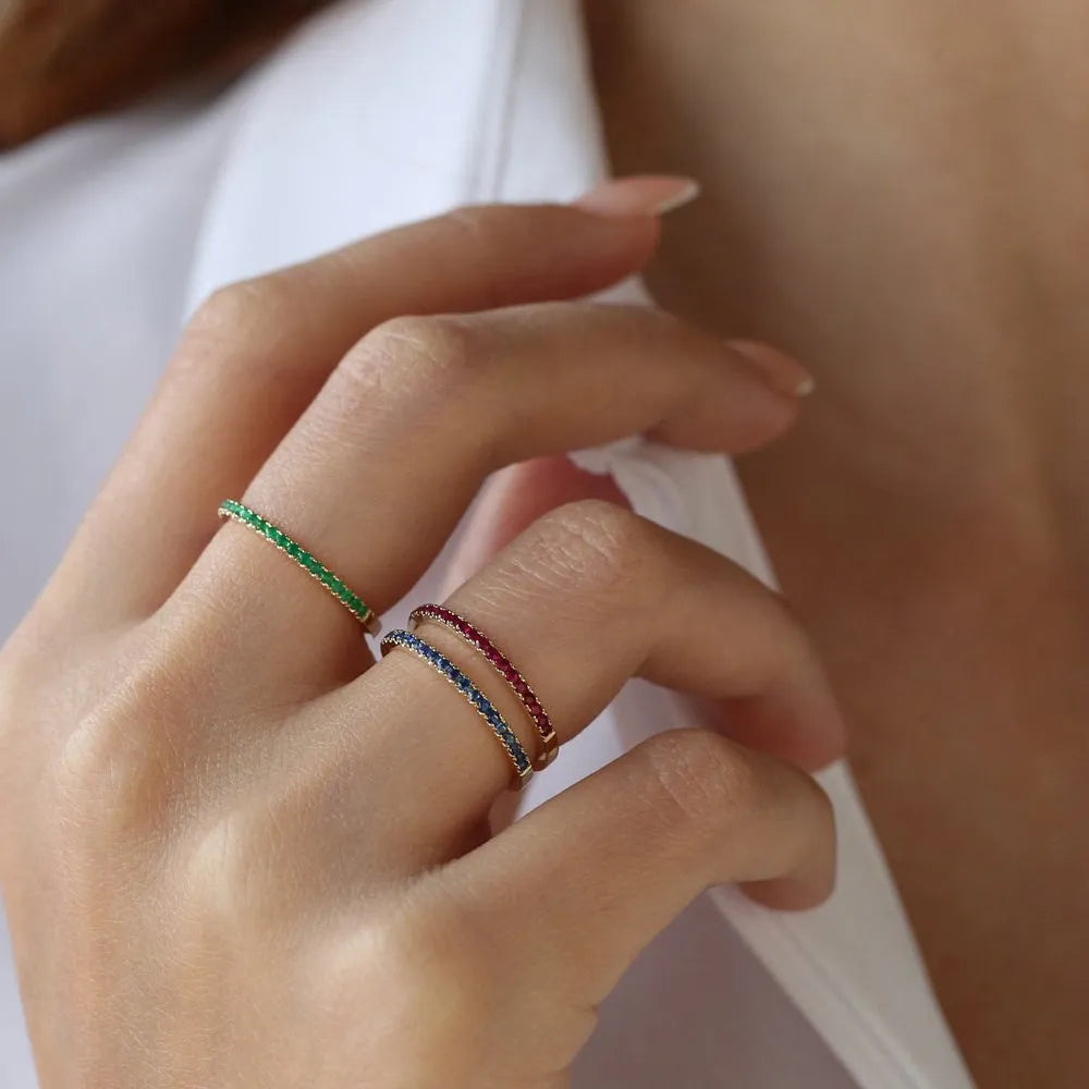 14K Solid Gold Round Emerald Half Eternity Ring Band 0.28 CTW