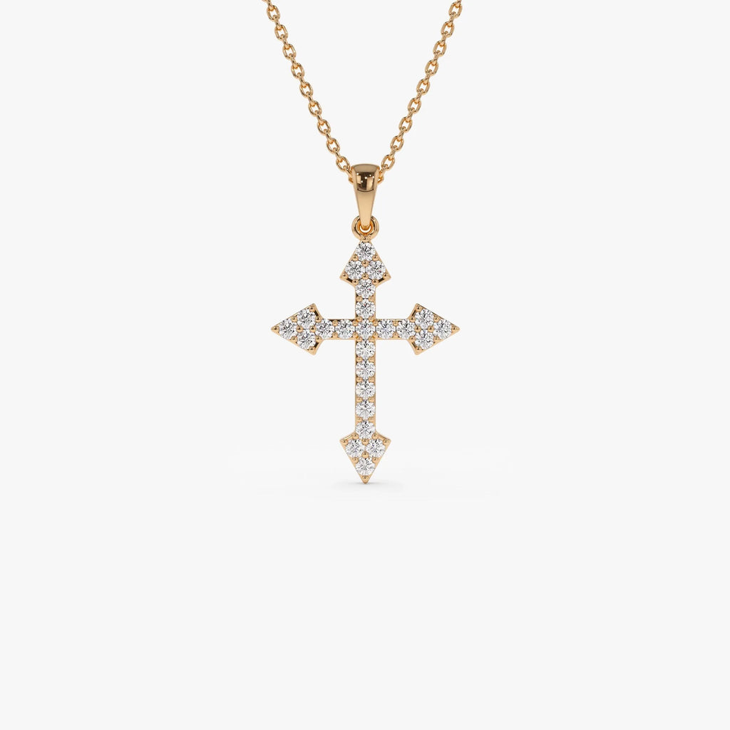 14K Solid Gold 0.45 CTW Round Diamond Cross Charm Necklace