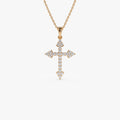 14K Solid Gold 0.45 CTW Round Diamond Cross Charm Necklace