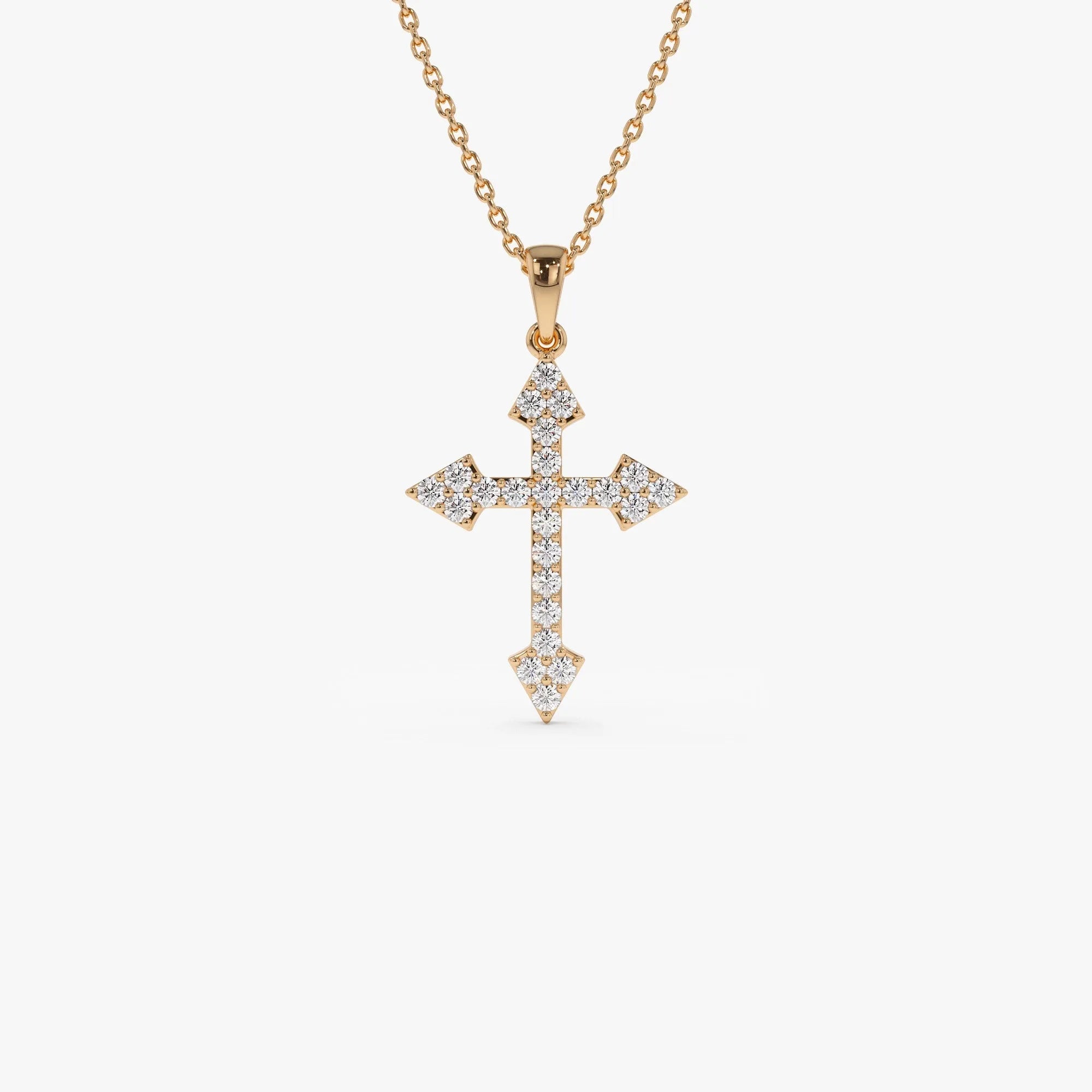 14K Solid Gold 0.45 CTW Round Diamond Cross Charm Necklace