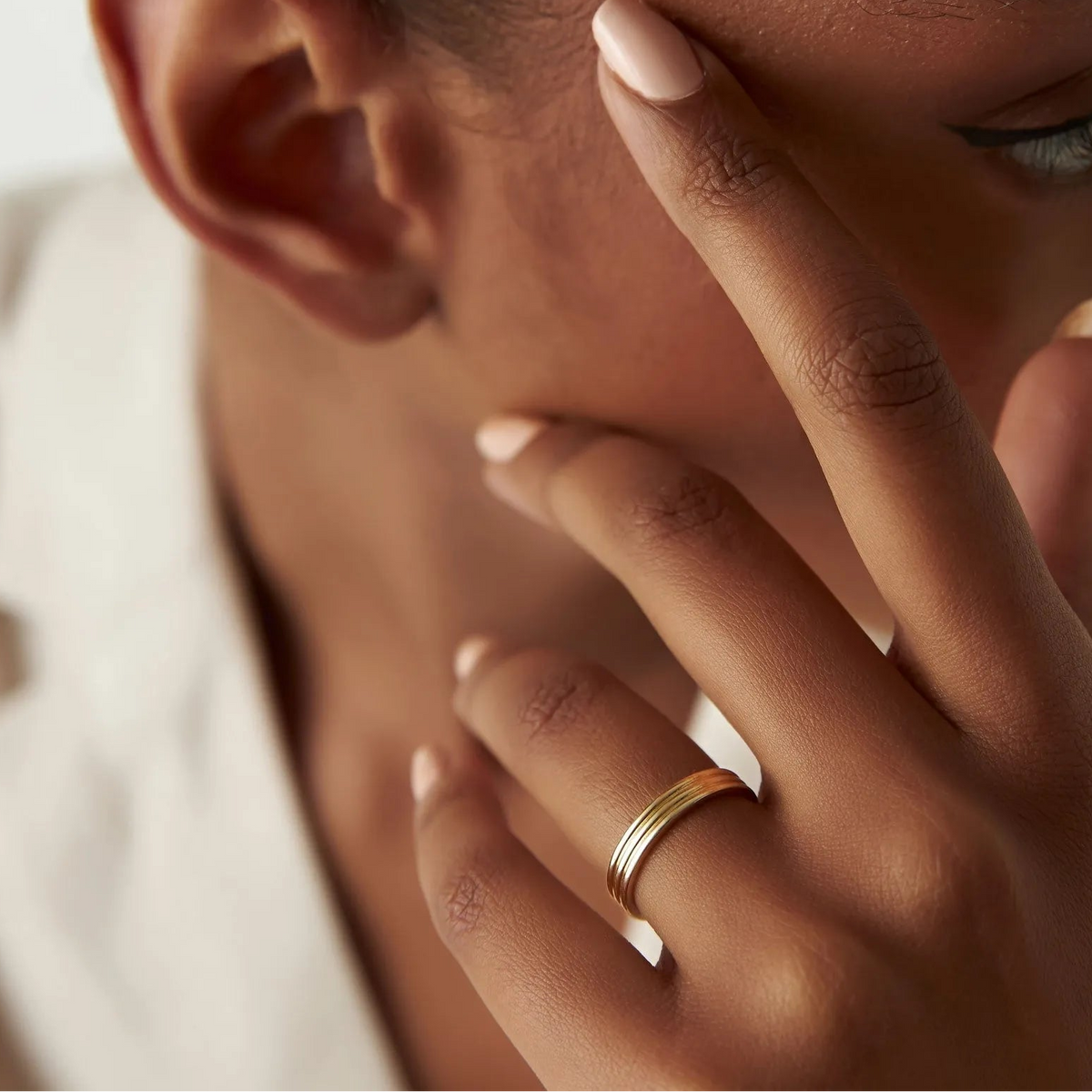 14k Solid Gold Multi Lined Wedding Band Ring