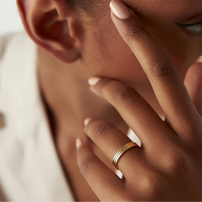 14k Solid Gold Multi Lined Wedding Band Ring