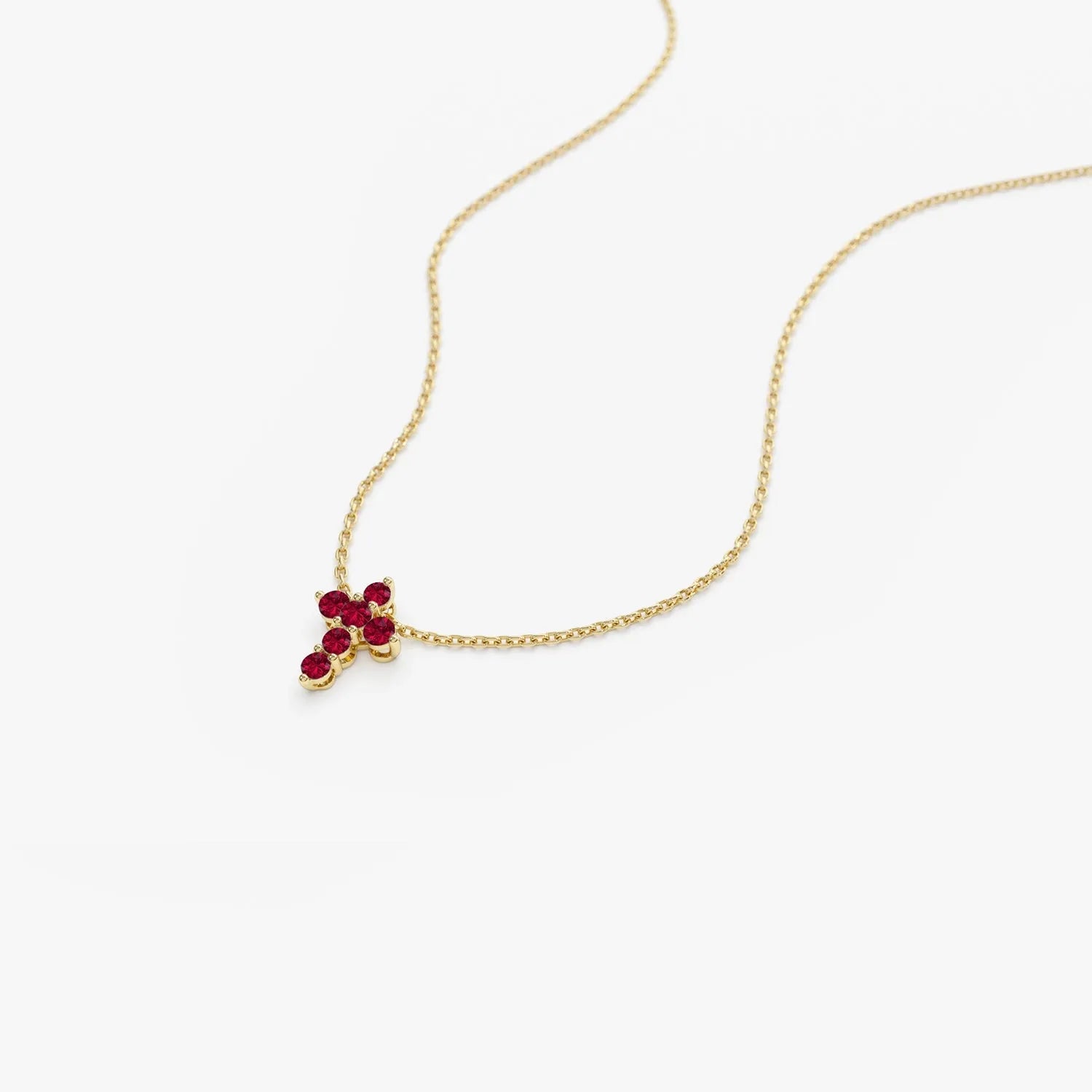 14k Solid Gold Round Ruby Tiny Cross Pendant Necklace 0.25 Carat Prong Setting