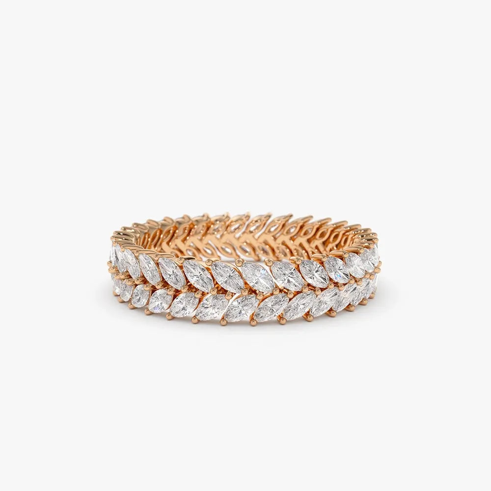 14k Gold 1.82 CTW Marquise Diamond Double Row Prong Set Ring