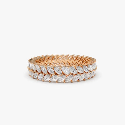 14k Gold 1.82 CTW Marquise Diamond Double Row Prong Set Ring