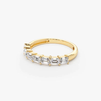 14k Gold 0.75 CTW Emerald Cut Diamond Horizontal Prong Set Wedding Band
