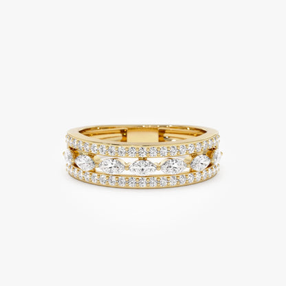 14k Solid Gold Marquise and Round Diamond 0.61 Carat Multi Band Ring