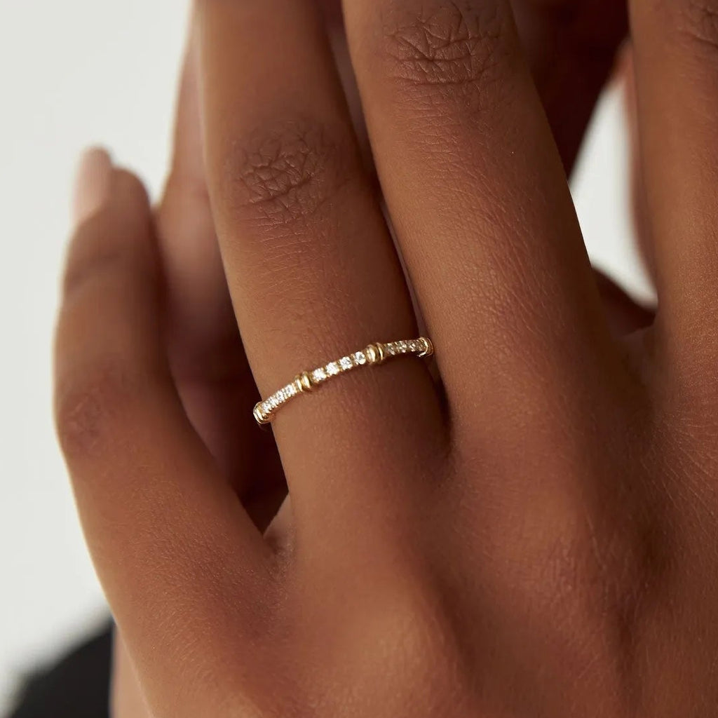 14K Solid Gold Round Diamond 0.12ctw Stackable Band Ring