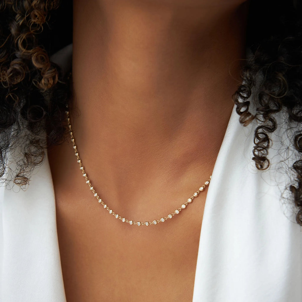 14K Solid Gold Round Diamond Bezel Set Tennis Necklace 1.65ctw