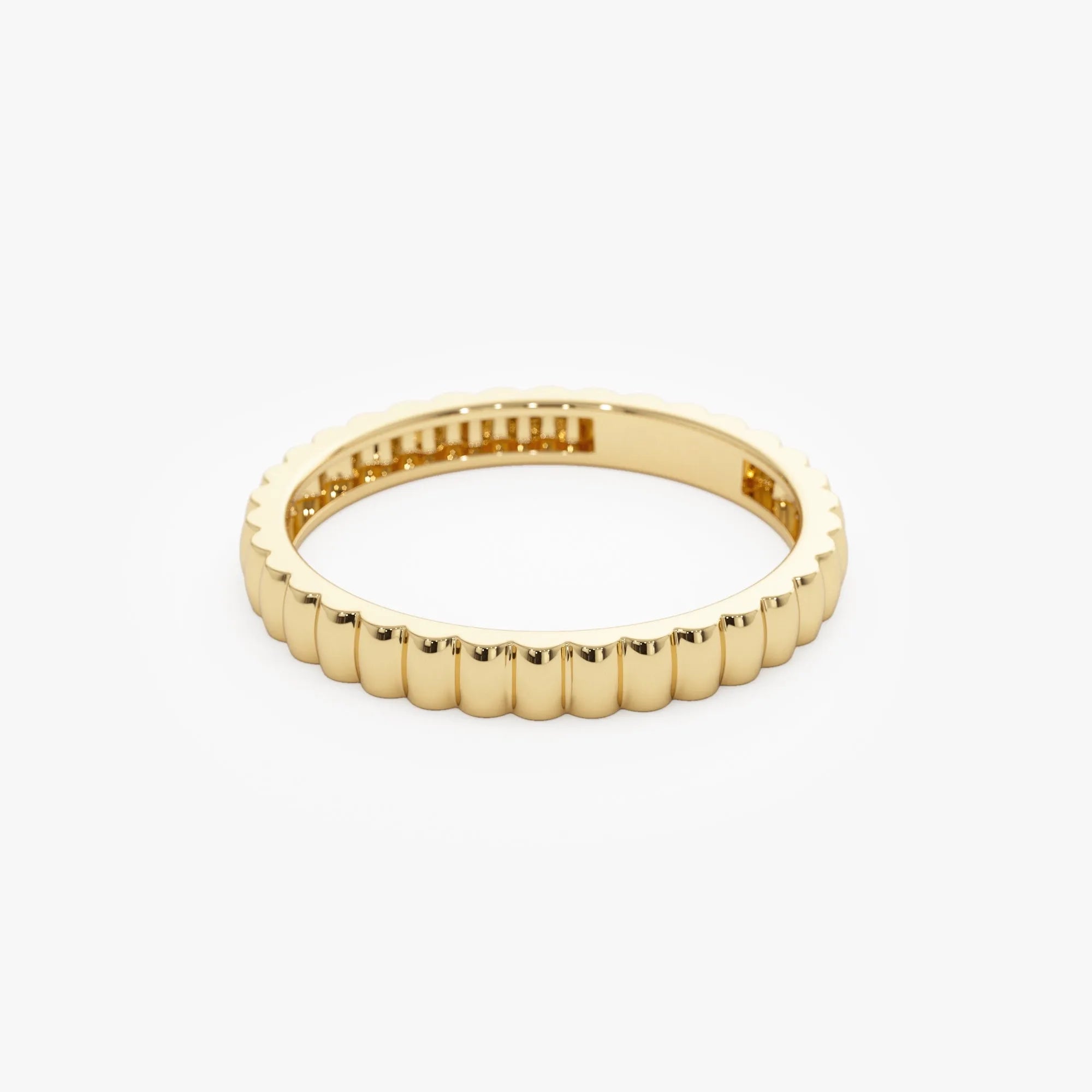 14k Solid Gold Ribbed Textured Stackable Band Ring 2.5mm Width