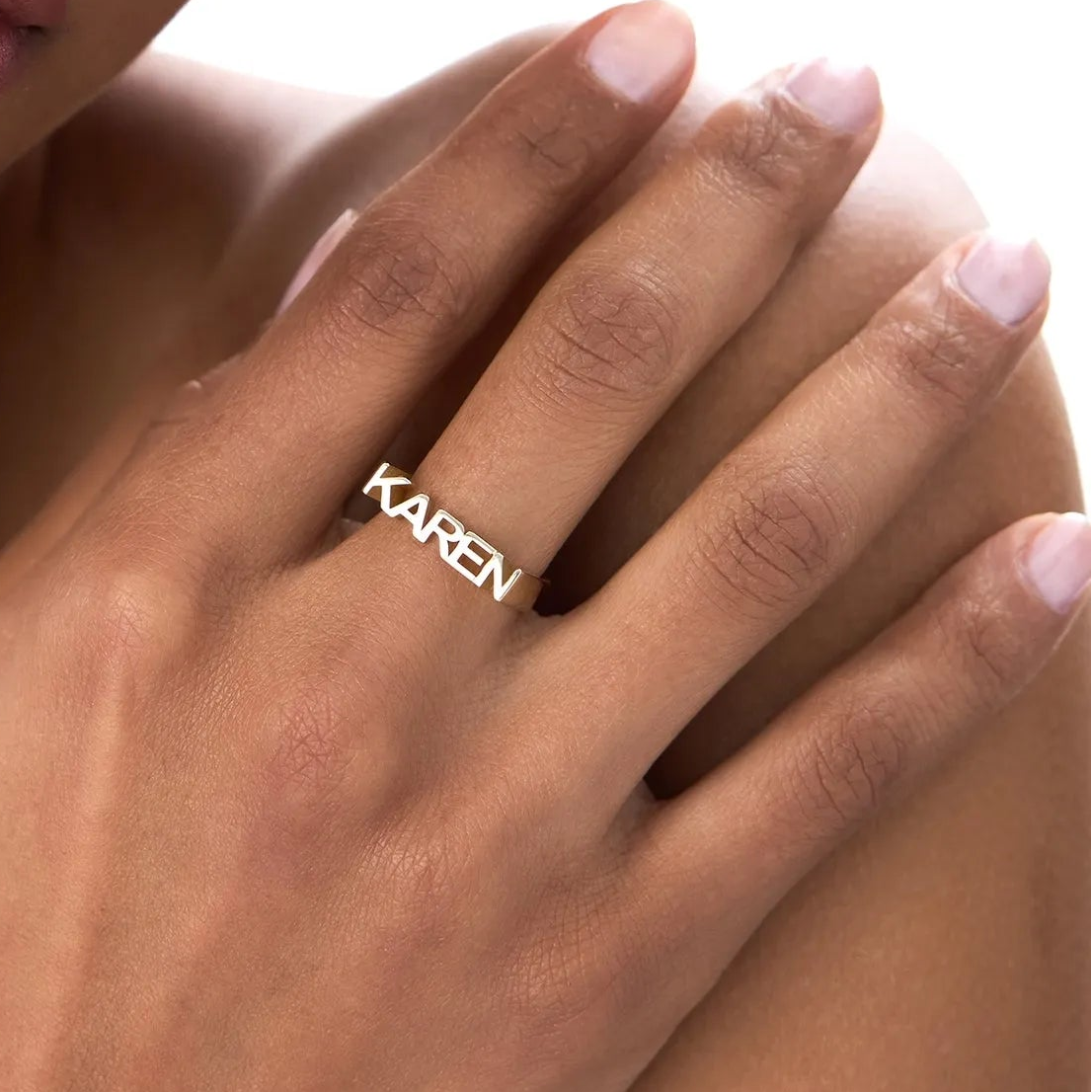 14K Gold Personalized Bold Nameplate Ring Custom Jewelry