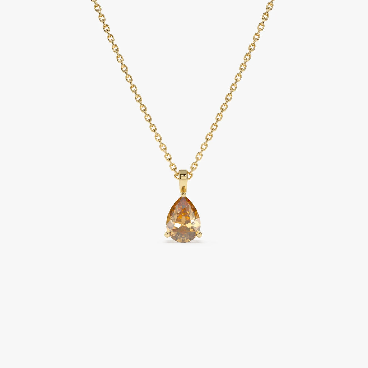 14k Solid Gold Citrine Pear Shaped Solitaire Necklace 0.60 Carat
