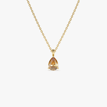 14k Solid Gold Citrine Pear Shaped Solitaire Necklace 0.60 Carat