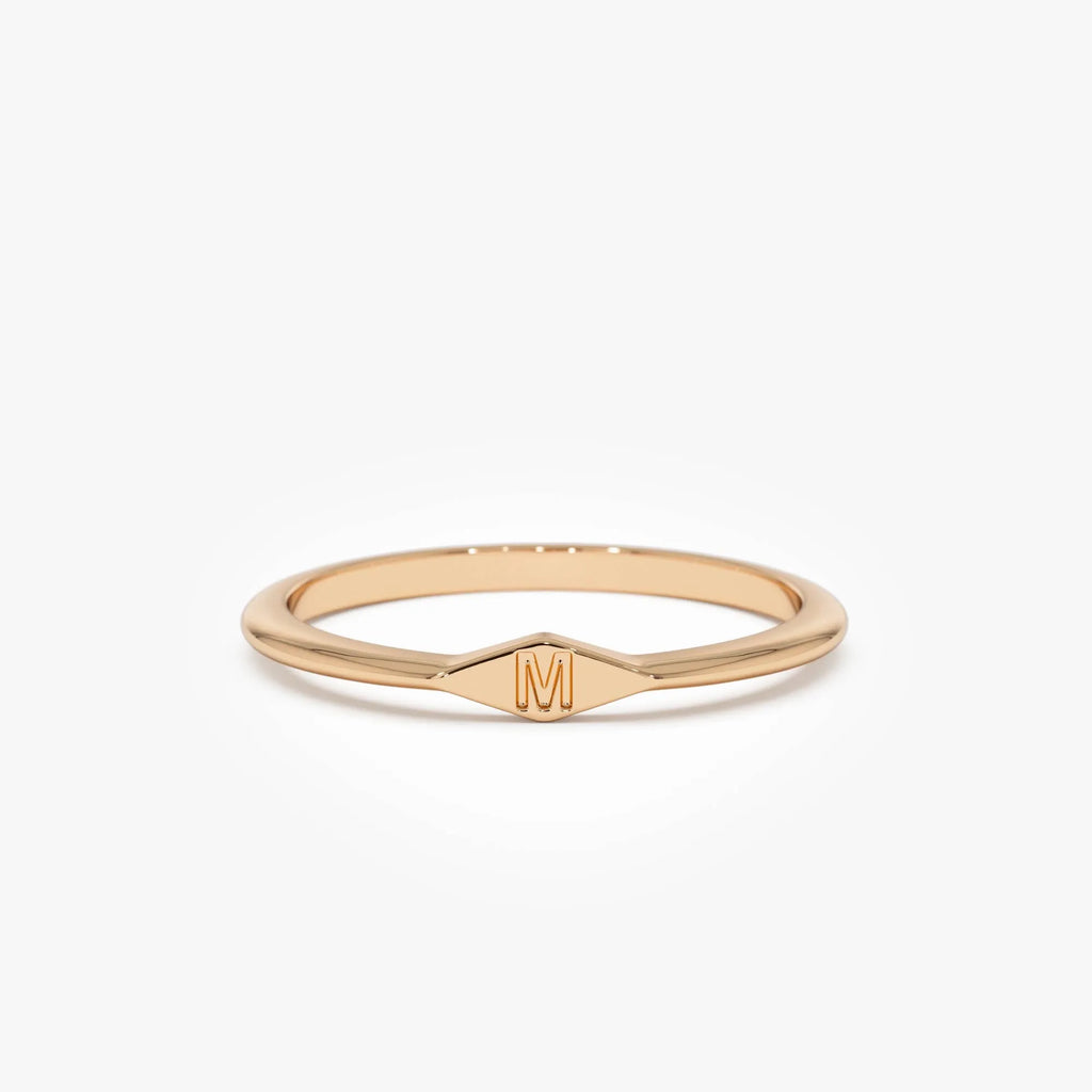 14k Gold Diamond Shape Initial Ring Graduated Band