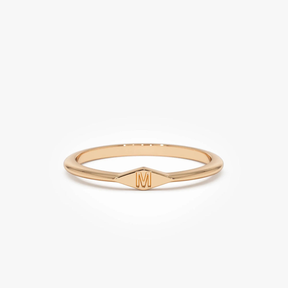 14k Gold Diamond Shape Initial Ring Graduated Band