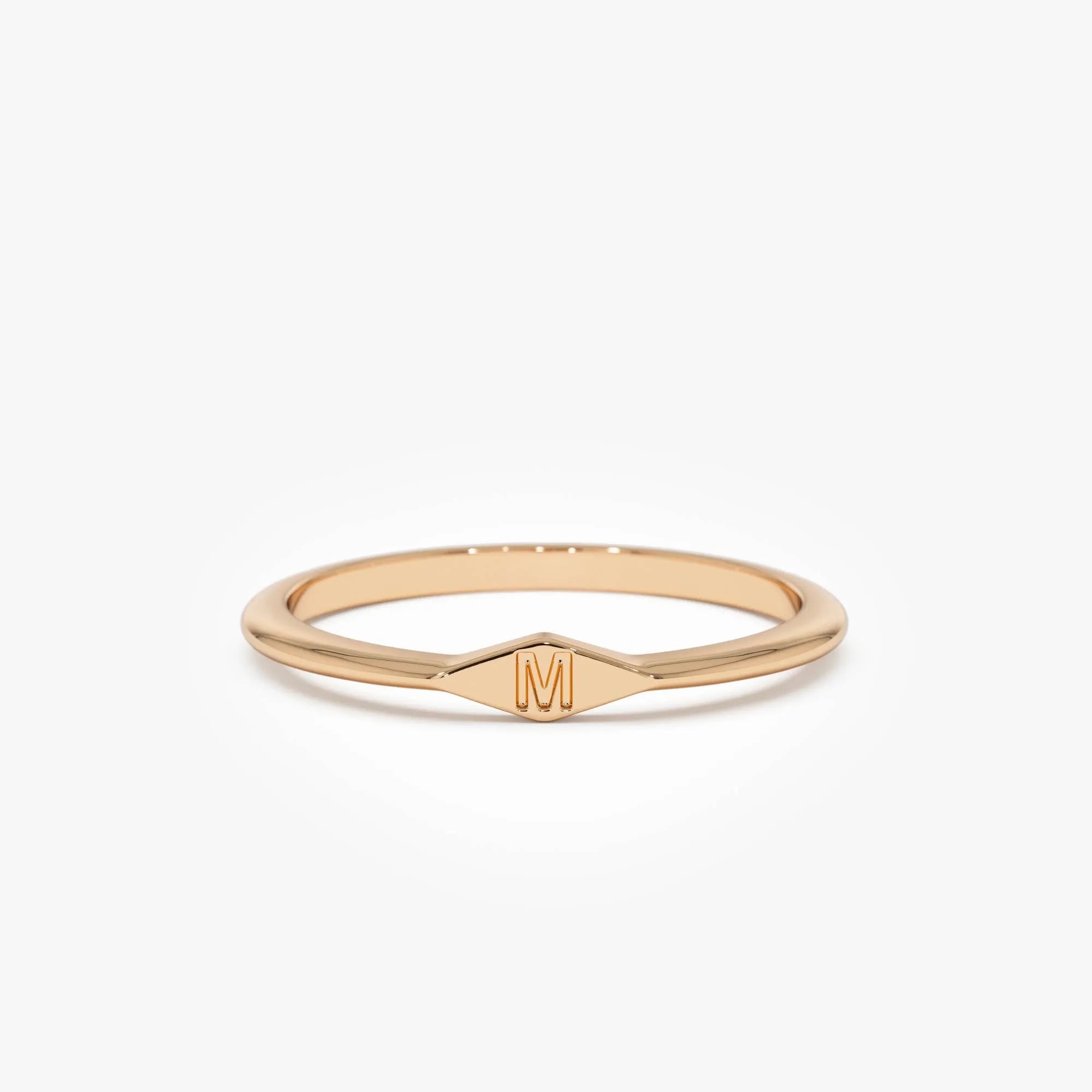 14k Gold Diamond Shape Initial Ring Graduated Band