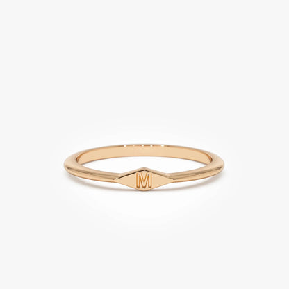 14k Gold Diamond Shape Initial Ring Graduated Band