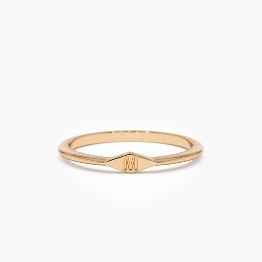 14k Gold Diamond Shape Initial Ring Graduated Band