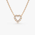 14K Solid Gold Round Diamond Tiny Heart Pendant Necklace Prong Setting 0.10ctw