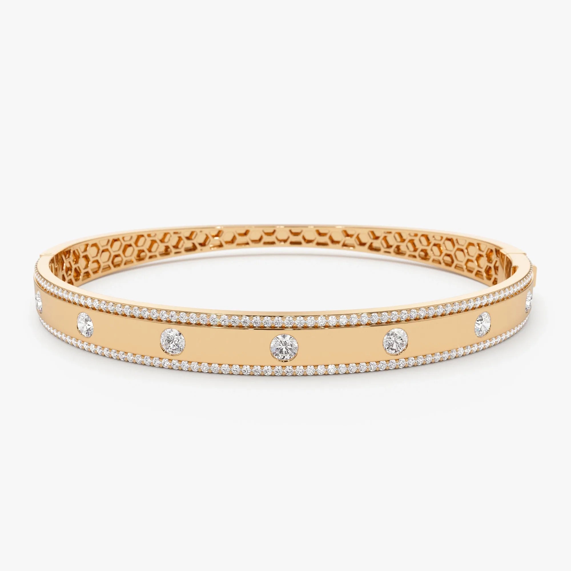 14K Solid Gold 2.00 CTW Round Diamond Flush Set Pave Edge Bangle