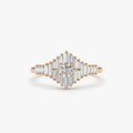 14k Gold Round and Baguette Diamond Art Deco Ring 0.82 ctw