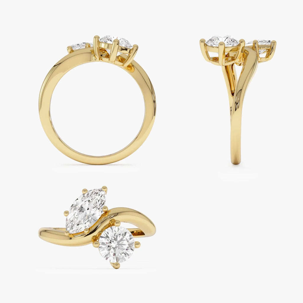 14K Gold Lab Grown Diamond Marquise and Round 1.50 CTW Two Stone Toi et Moi Ring