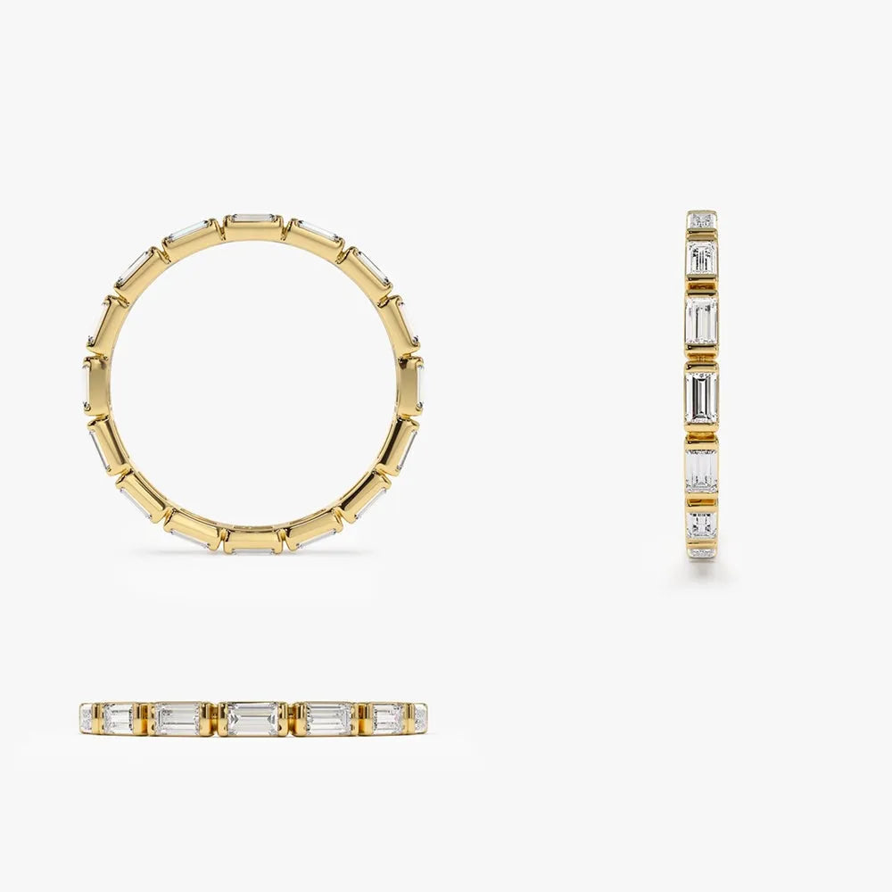 14k Gold 0.64 Carat Baguette Diamond Bar Setting Eternity Ring