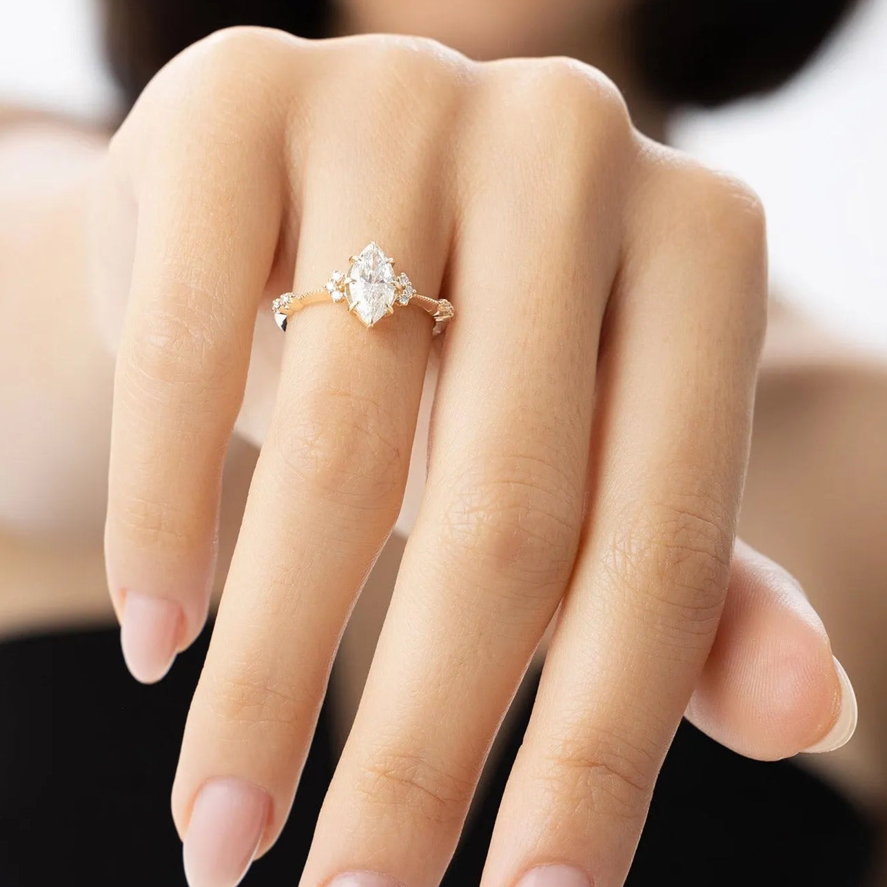 14k Rose Gold 1.10 ctw Lab Grown Diamond Marquise Art Deco Engagement Ring