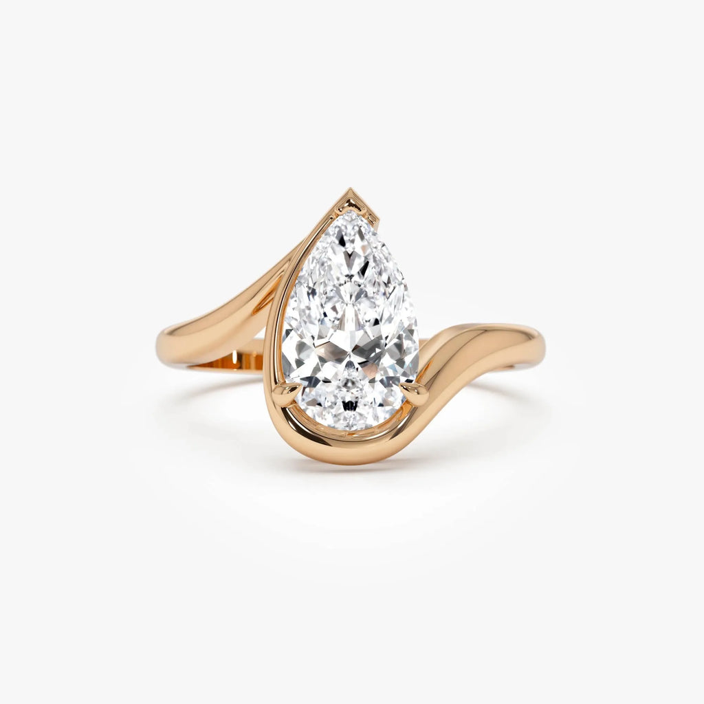 14k Gold Lab Grown Diamond Pear Cut Ring Bypass Design Novelle 1.50 Carat