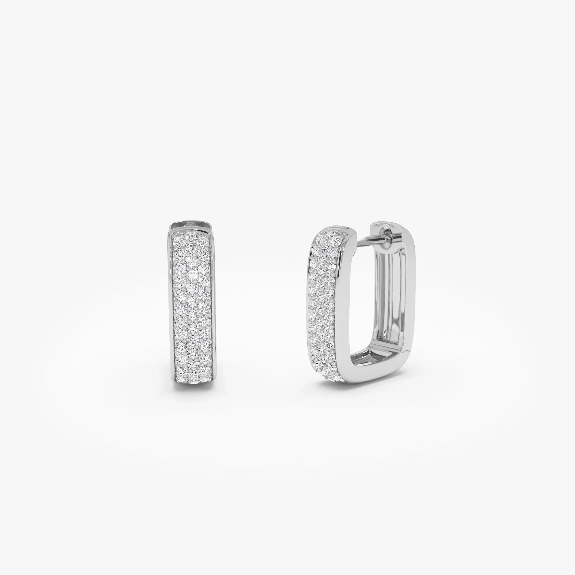 14k Gold Diamond Round Cut Pave Square Huggie Hoop Earrings 0.38 ctw