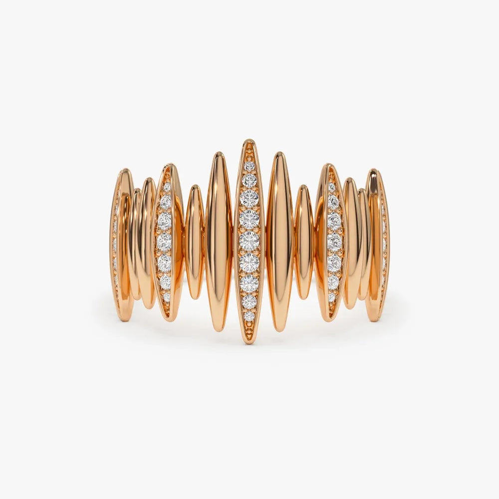 14K Solid Gold Round Diamond 0.28 Carat Spike Ring