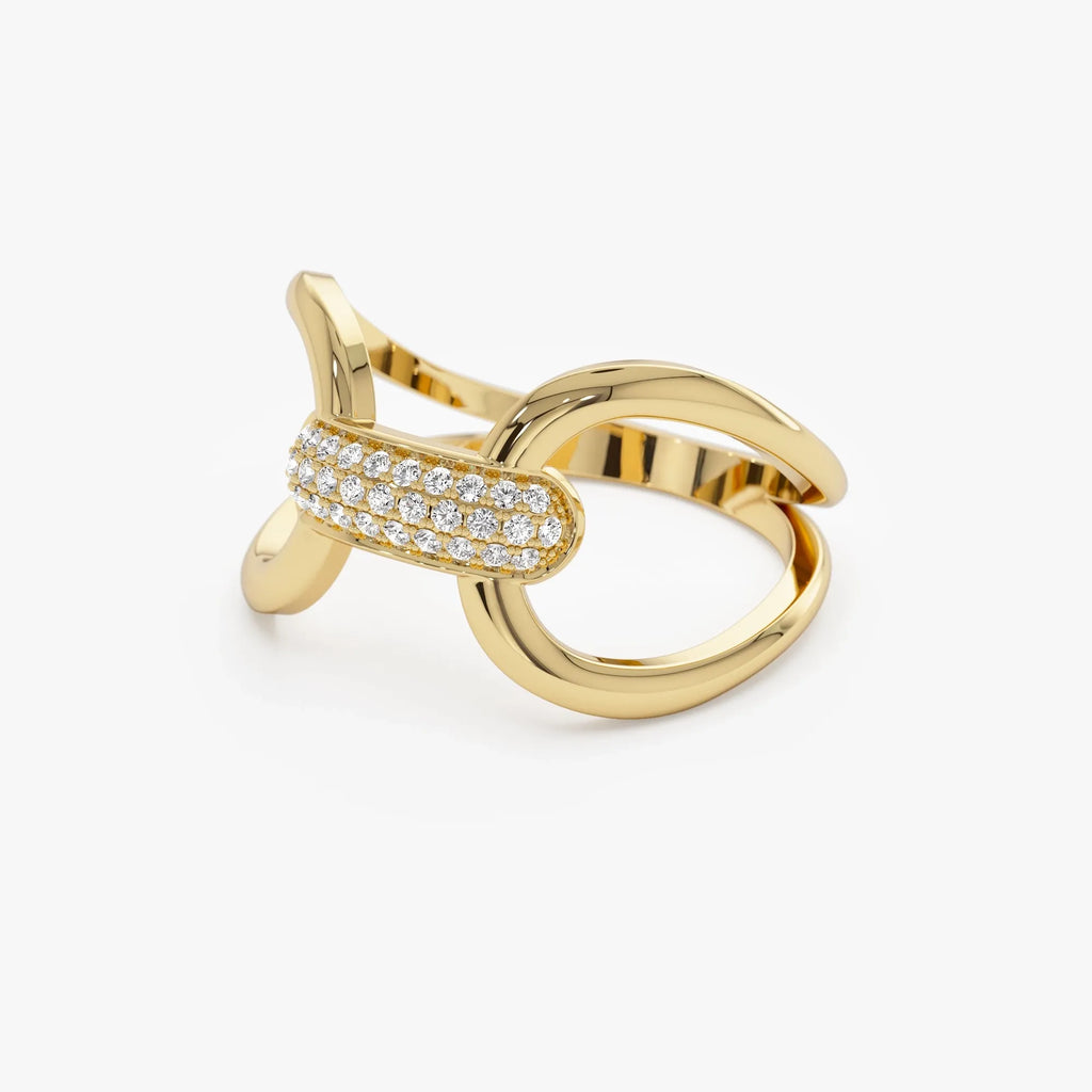 14K Solid Gold Round Diamond 0.15 Carat Folded Micro Pave Ring