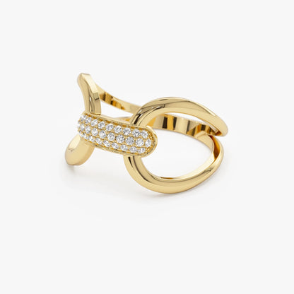 14K Solid Gold Round Diamond 0.15 Carat Folded Micro Pave Ring