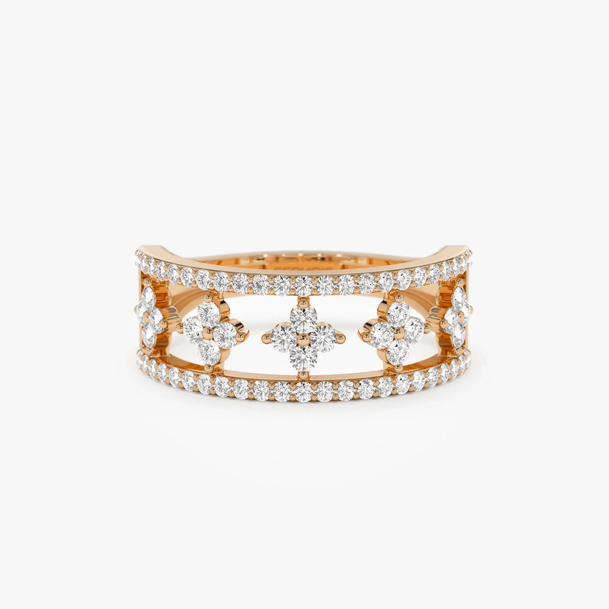 14K Solid Gold Round Diamond 0.54 Carat Double Row Pave Cluster Accents Ring