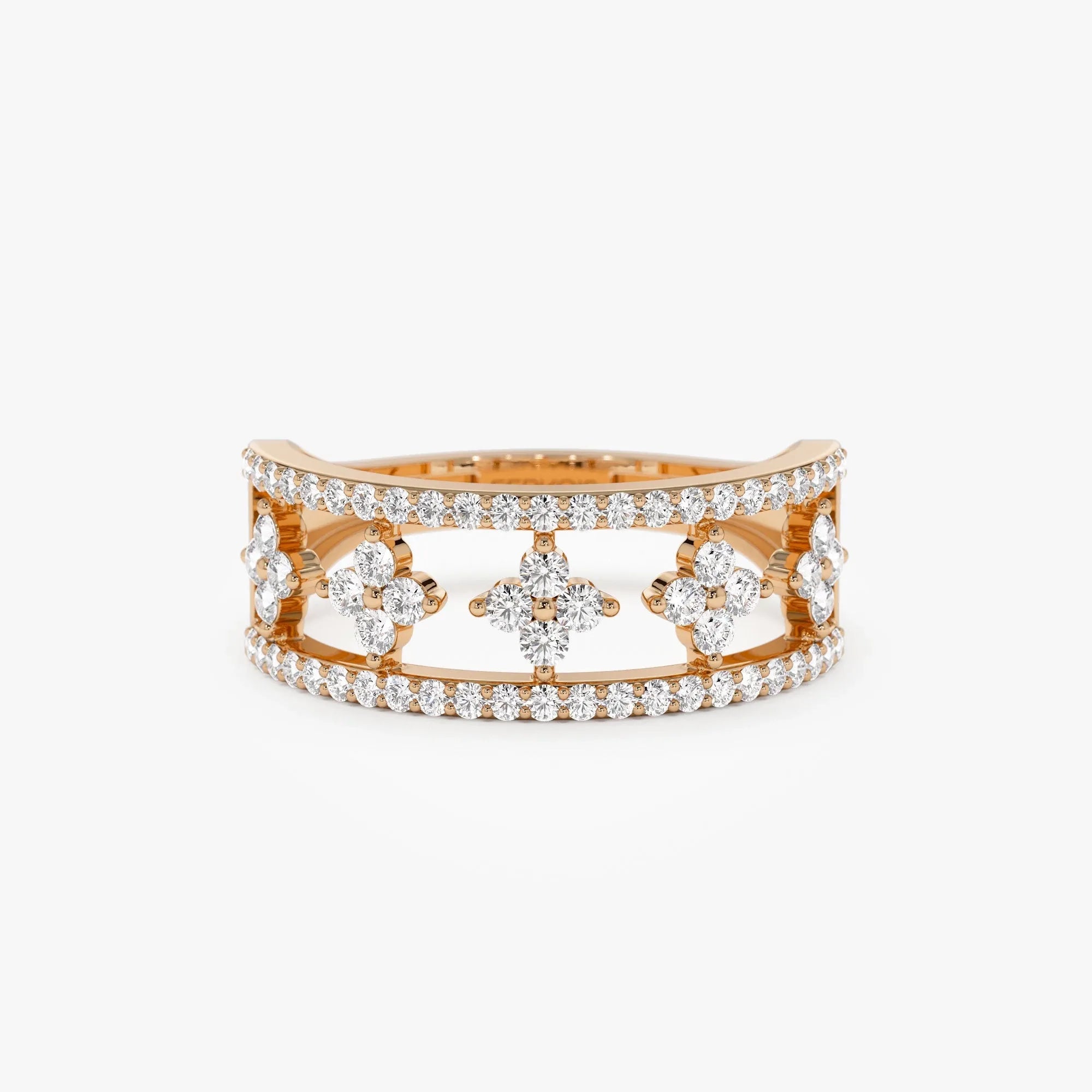 14K Solid Gold Round Diamond 0.54 Carat Double Row Pave Cluster Accents Ring