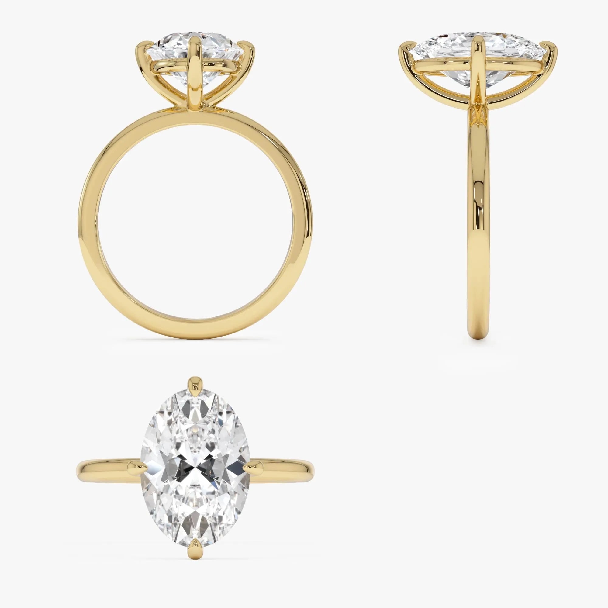 14k Gold 3.00 Carat Oval Lab Grown Diamond Engagement Ring Prong Setting