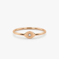 14K Solid Gold Round Diamond Evil Eye Ring Burnish Setting