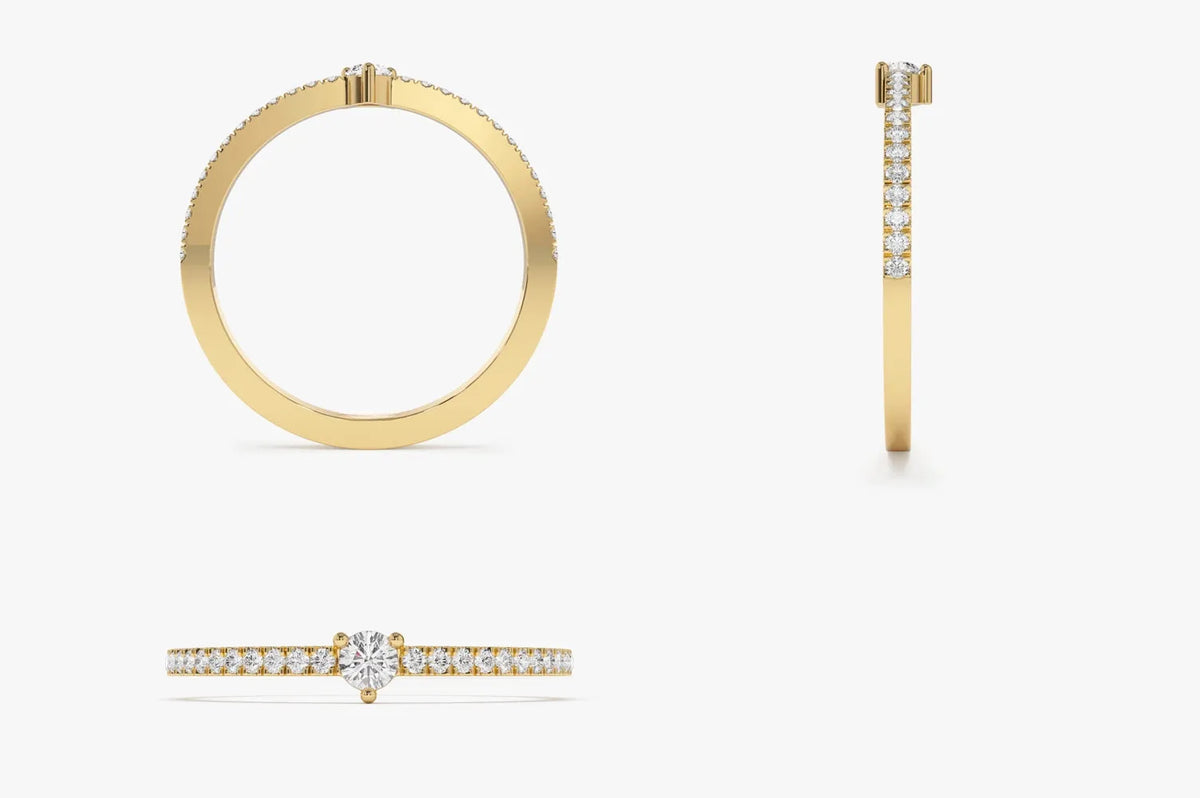 14k Gold Round Diamond Minimalist Pave Stacking Ring 0.20 Carat