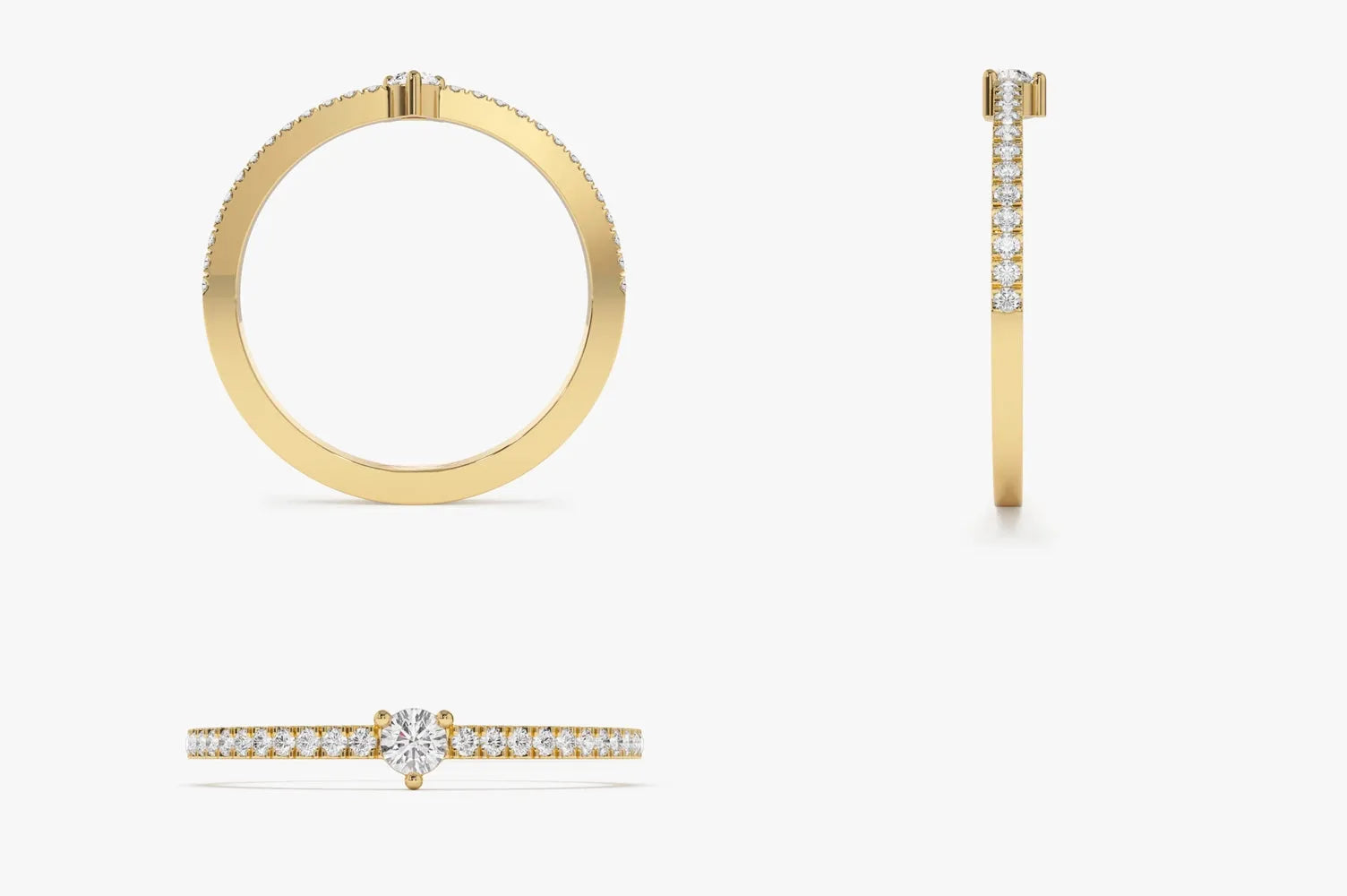 14k Gold Round Diamond Minimalist Pave Stacking Ring 0.20 Carat