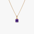 14k Solid Gold Amethyst Cushion Cut Solitaire Necklace 0.95 Carat