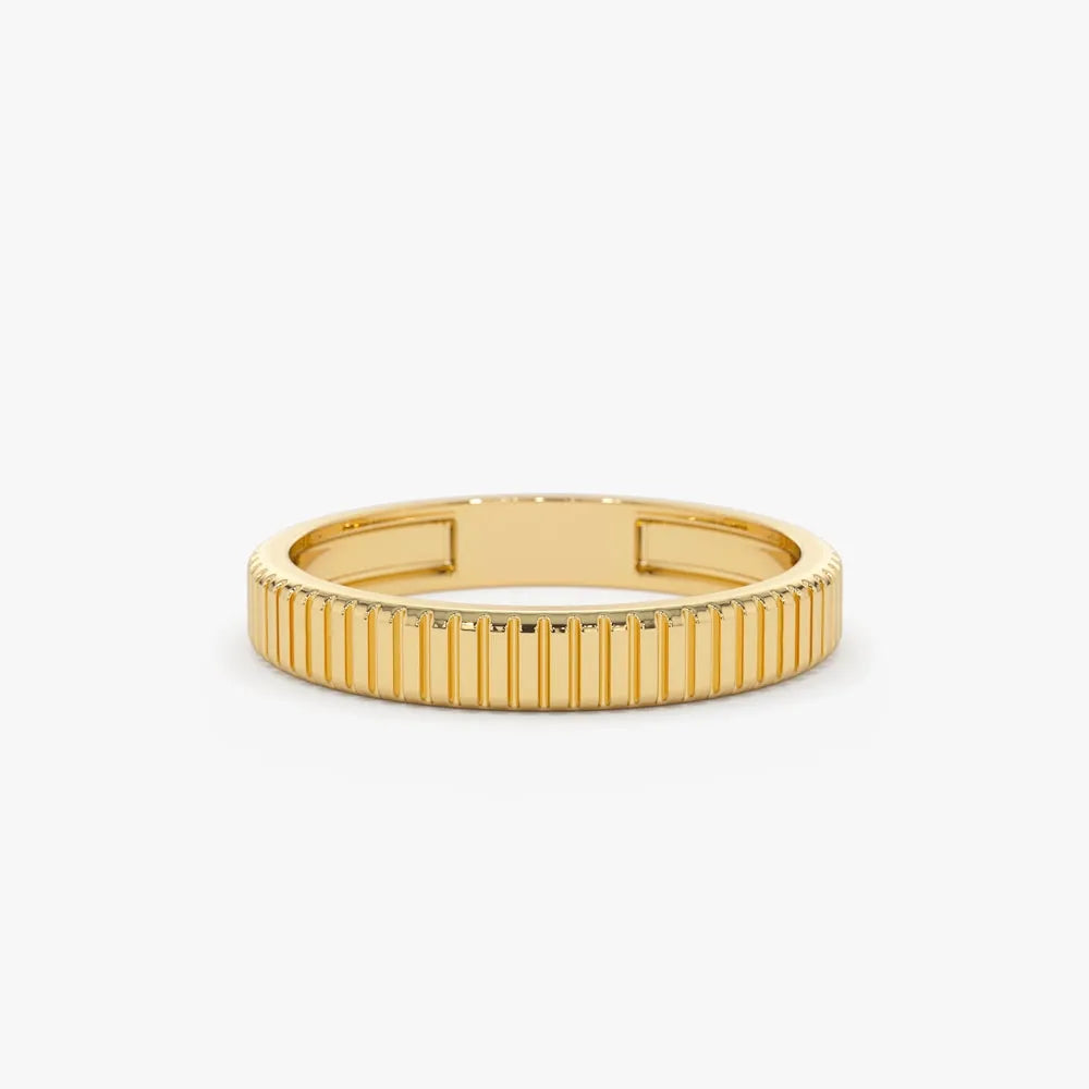 14K Solid Gold 3mm Ribbed Minimalist Wedding Band Ring
