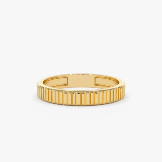 14K Solid Gold 3mm Ribbed Minimalist Wedding Band Ring