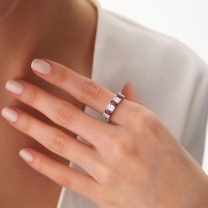 14k Gold Ruby and Diamond Baguette and Round Cut Ring