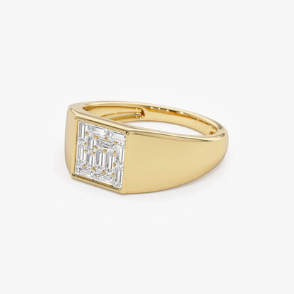 14k Solid Gold Baguette Diamond 0.50 Carat Square Illusion Setting Signet Pinky Ring