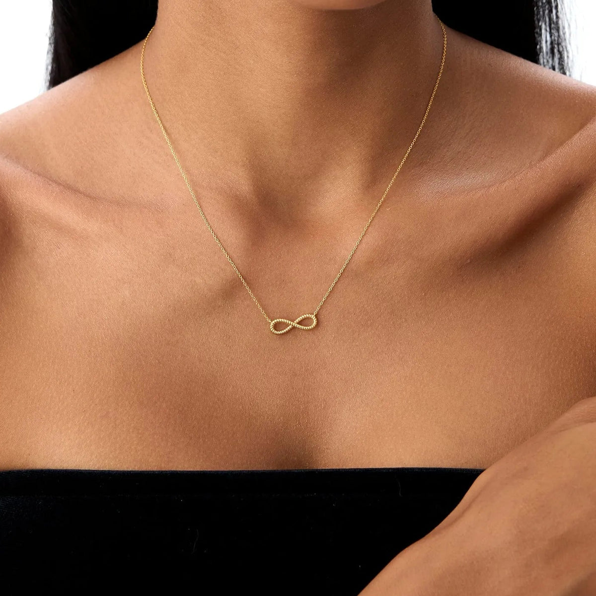 14k Solid Gold Twist Rope Infinity Pendant Necklace