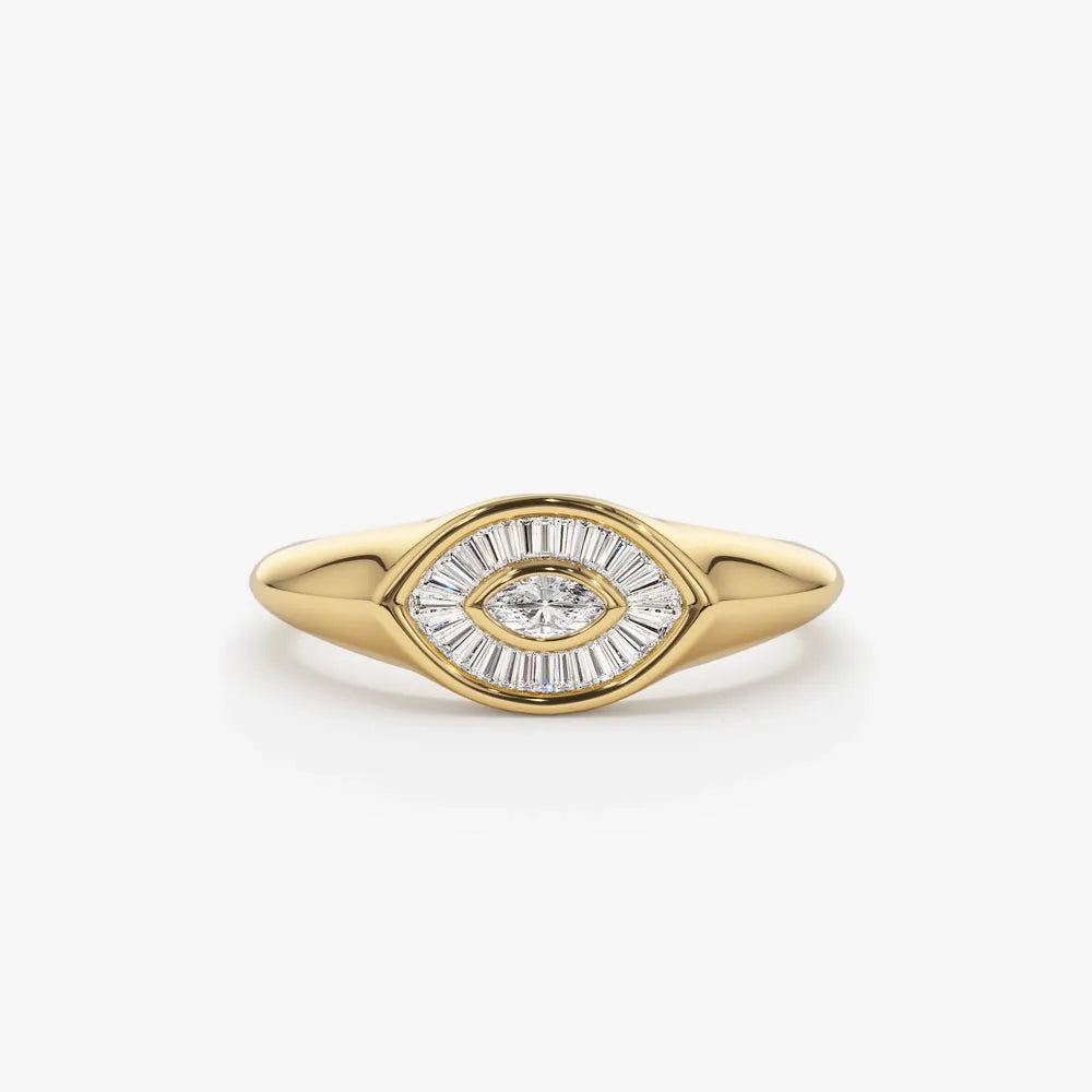 14k Gold Marquise and Baguette Diamond Ring 0.35 ctw